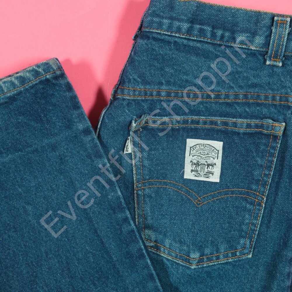 Vintage Levis White Patch Jeans Womens 28 Blue High Waist Slim Tapered Leg 80s
